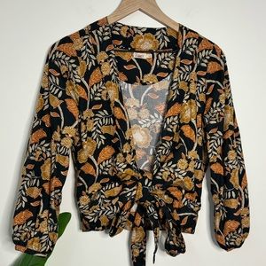 VINTAGE Faherty Blouse Floral Green/Orange/Yellow/Tan - Small